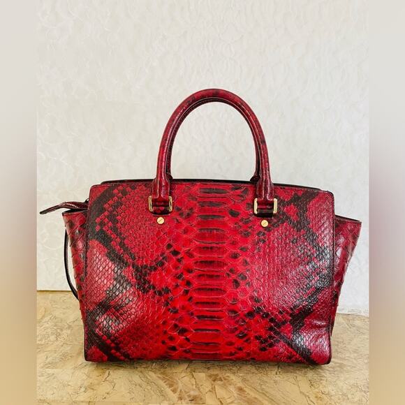 Michael Kors Red Snake Print Shoulder Bag - Picture 2 of 9